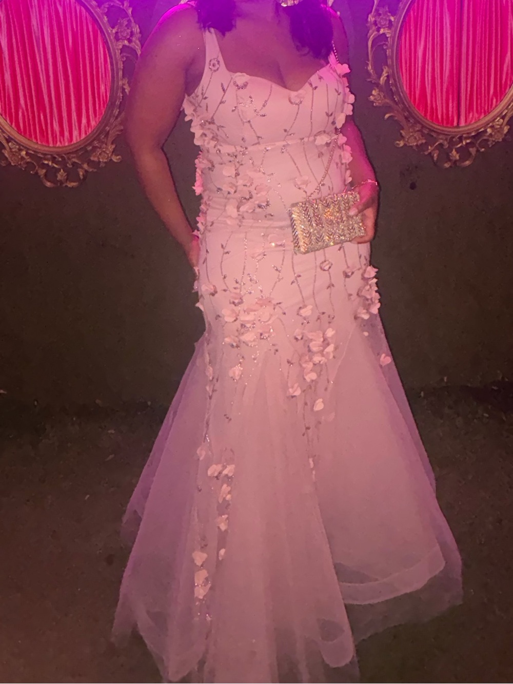 Elegant Pink Embellished Tulle Evening Dress